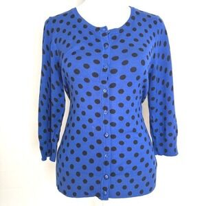 89th &‎ Madison Cardigan Sweater Polka Dot Medium Cottagecore Coquette M Blue